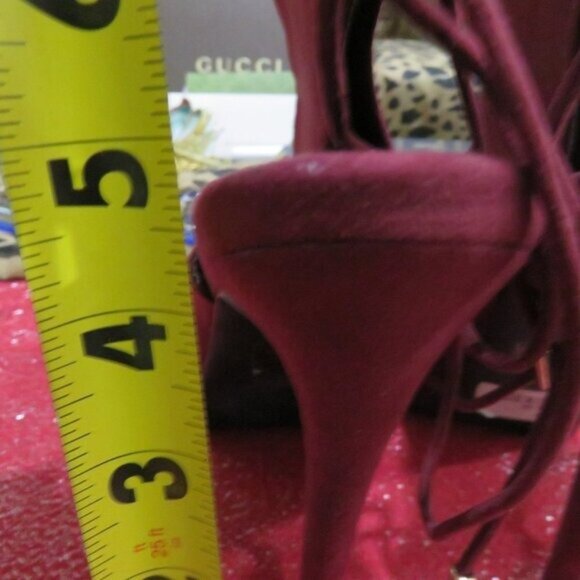 ALDO Nulia Maroon micro suede peep toe ankle boots booties heels size 7 - Picture 5 of 15